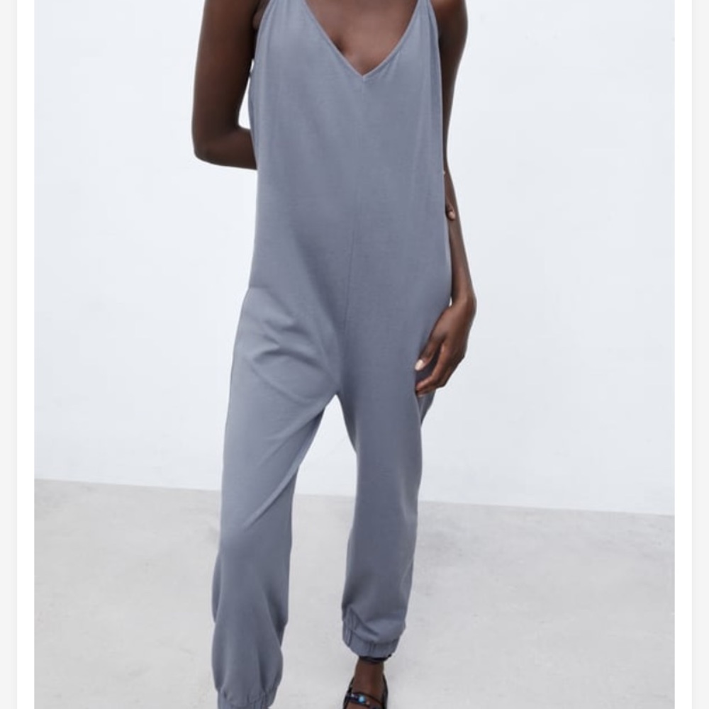 NWT Zara One Piece Jumpsuit Onsie Grey Blue Size S - Picture 2 of 10